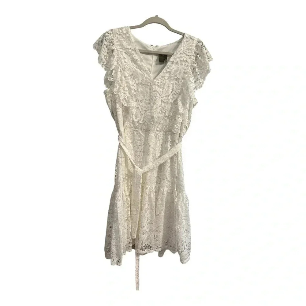 NWT Taylor White Lace Ruffle Sleeve Dress // Size 12